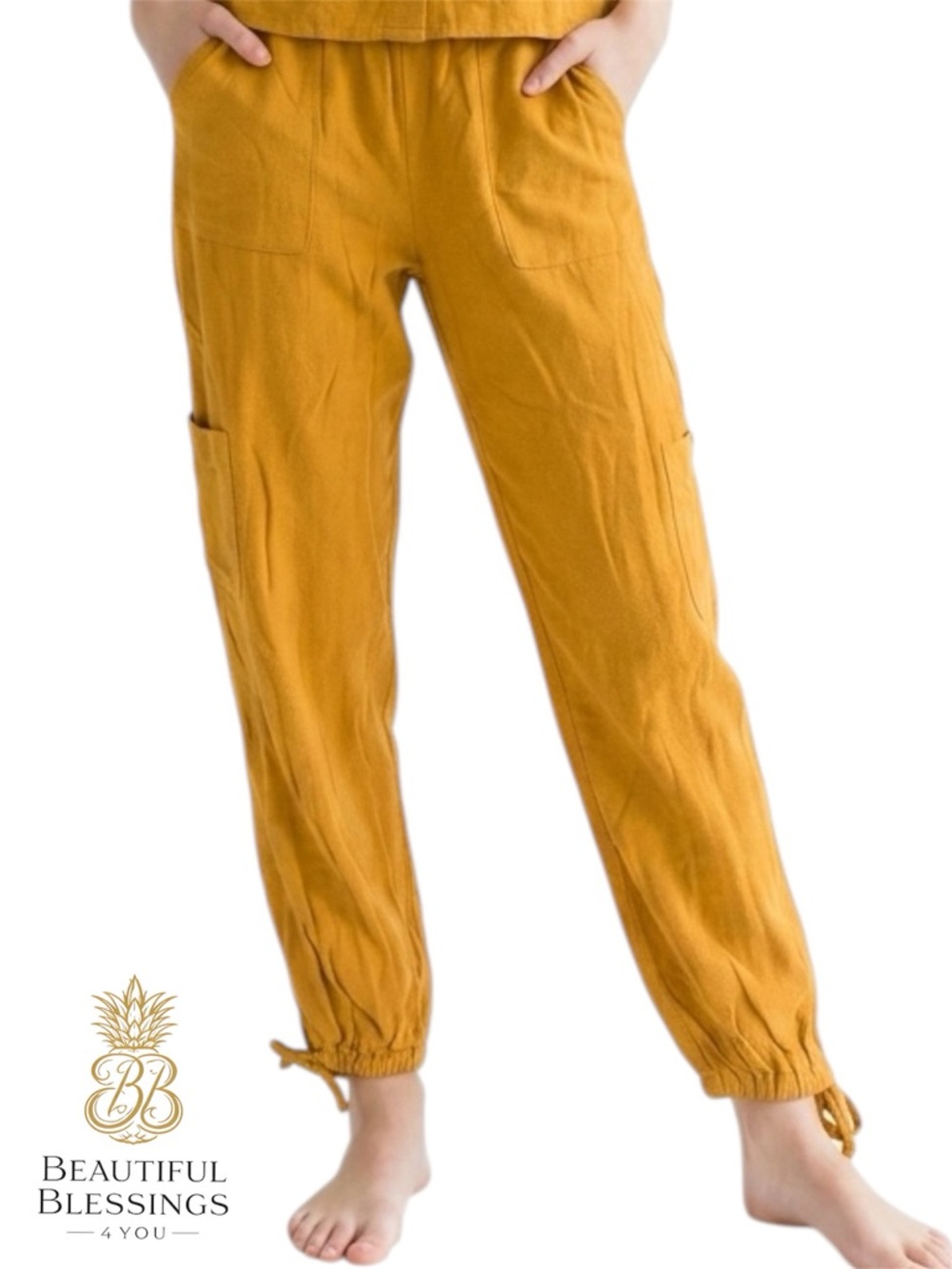Love Tree Burnt Orange Linen Blend Joggers with Elastic Waist - S Women Junior
